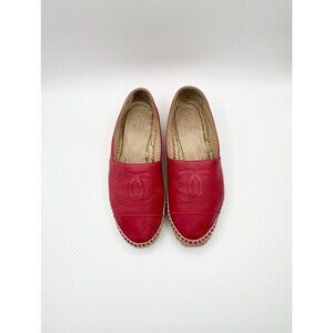 Chanel Hot Pink Leather CC Logo Espadrille Flats Size EU 38